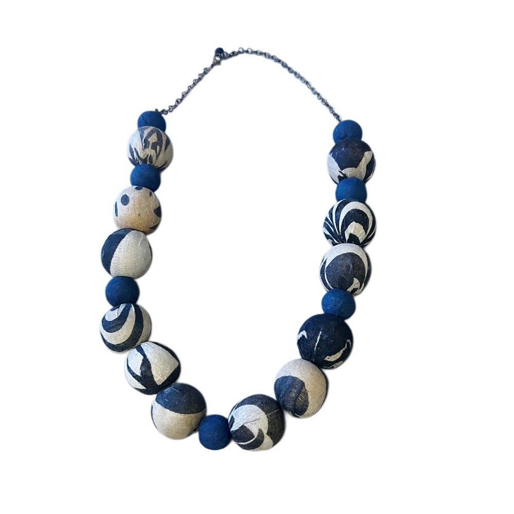 World Finds Kantha Indigo Bauble Necklace Boho Textiles 16in-22in Handmade